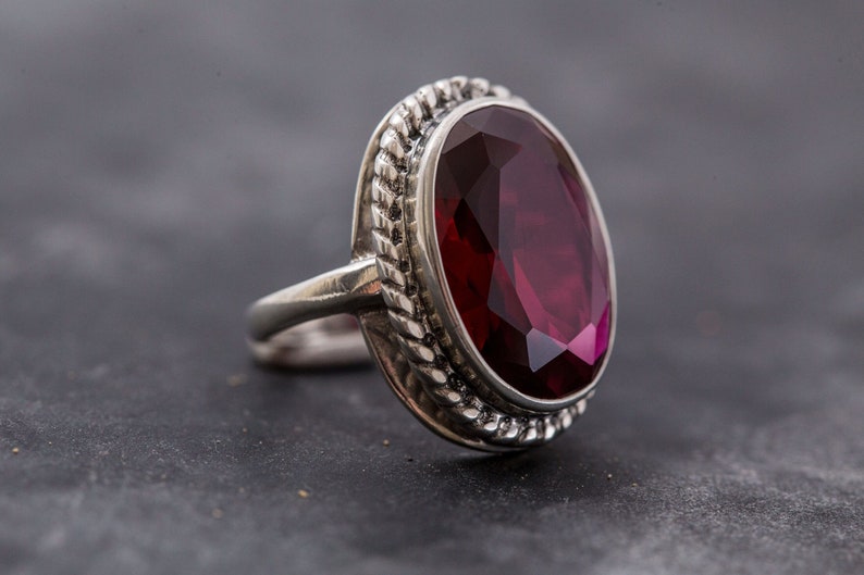 Ruby Ring, Created Ruby, Large Ruby Ring, Statement Ring, Red Ring, Vintage Ruby Ring, Large Victorian Ring, Vintage Silver Ring, Ruby image 9
