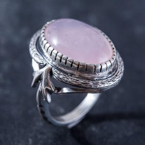 Vintage Ring, Rose Quartz Ring, Natural Rose Quartz, Large Pink Ring, January Birthstone, Statement Rings, Solid Silver Ring, Rose Quartz