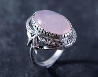 Vintage Ring, Rose Quartz Ring, Natural Rose Quartz, Large Pink Ring, January Birthstone, Statement Rings, Solid Silver Ring, Rose Quartz