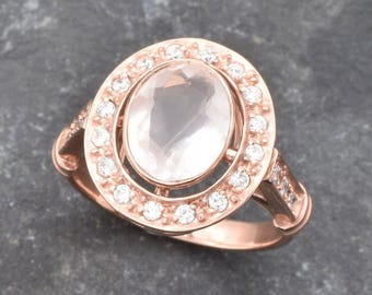 Rose Quartz Ring, Natural Rose Quartz, January Birthstone Ring, Pink Gemstone Ring, Oval Vintage Ring, Rose Gold Ring, Rare By Adina