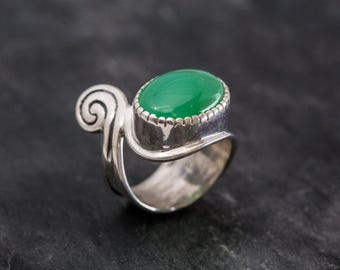 Chrysoprase Ring, Natural Chrysoprase Ring, Statement Chrysoprase Ring, Boho Ring, Green Gem Ring, Chrysoprase Silver Ring, Rare By Adina