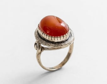 Carnelian Ring, Natural Carnelian, Red Agate Ring, Statement Ring, August Birthstone, Vintage Ring, August Ring, Silver Ring, Carnelian