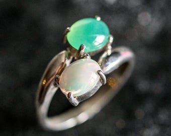 Australian Opal Ring, Real Chrysoprase Ring, Two Stone Ring, October Birthstone, Bypass Opal Ring, Silver Opal Ring, Rare by Adina