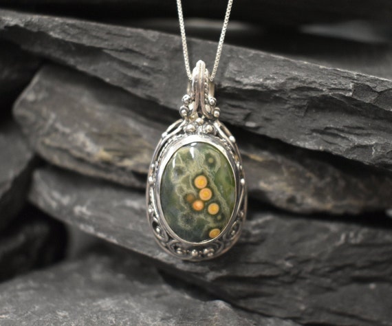 Antique Pendant, Ocean Jasper Pendant, Large Pendant, Statement Pendant, Jasper Pendant, Unique Gemstone Pendant, Solid Silver Pendant