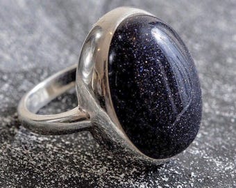 Sandstone Ring, Blue Sandstone Ring, Large Oval Ring, Statement Ring, Vintage Bezel Ring, Chunky Ring, Solid Silver Ring, Rare By Adina