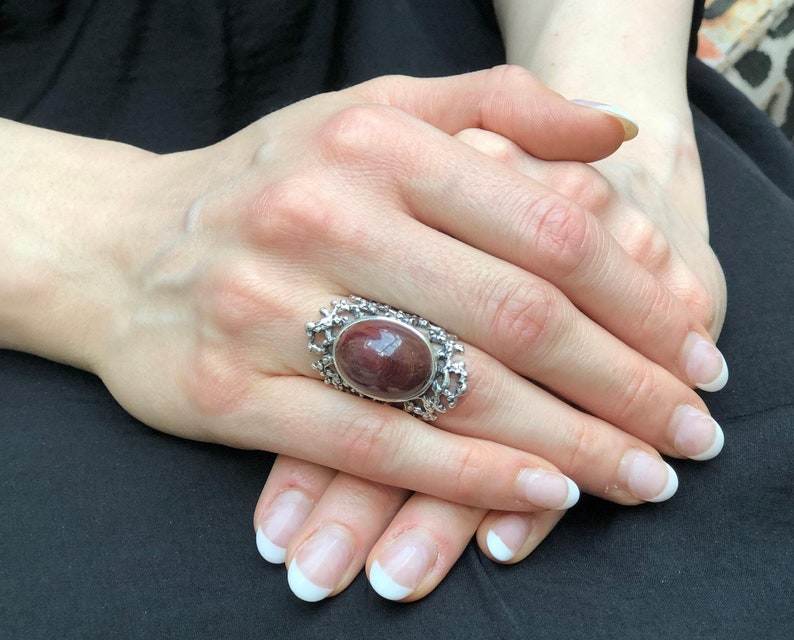 Large Ruby Ring, Natural Ruby, Statement Ring, Vintage Ring, Large Red Ring, Red Stone Ring, Artistic Ring, Chunky Ring, Solid Silver Ring image 2