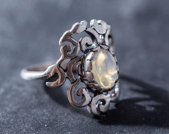 Boho Opal Ring, Natural Opal, Vintage Opal Ring, Fire Opal Ring, Large Oval Ring, Statement Silver Ring, Artistic Ring, Rare By Adina