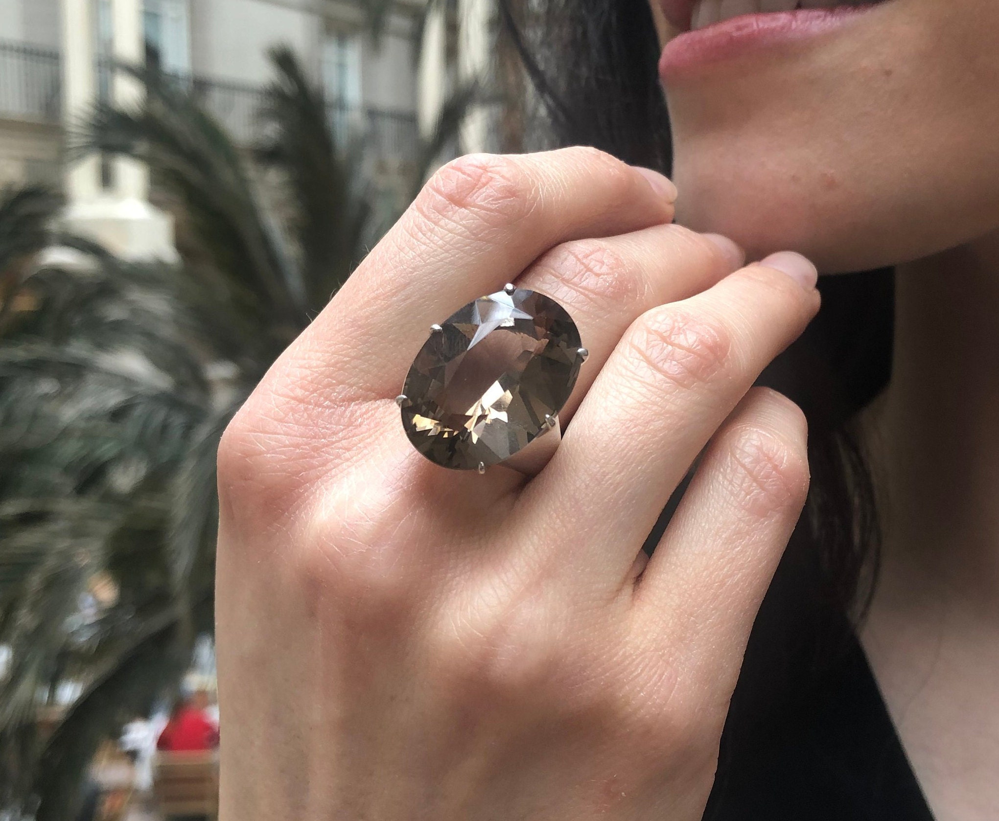Smoky Topaz Ring Natural Smoky Topaz December Ring Large Oval