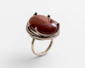 Carnelian Ring, Natural Carnelian, Red Vintage Ring, Red Agate Ring, Carnelian Statement Ring, Large Oval Ring, Silver Ring, Rare by Adina