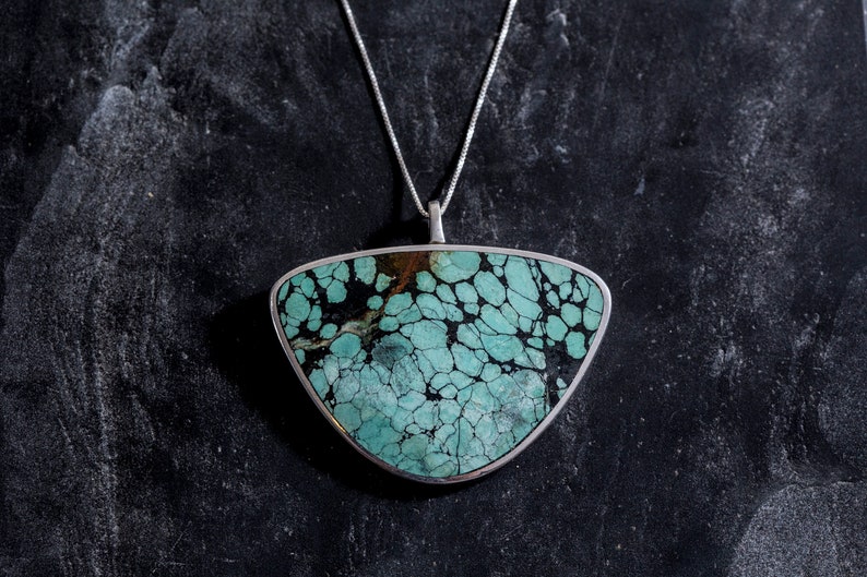 Turquoise Pendant, Triangle Pendant, Natural Turquoise, Arizona Turquoise, Statement Pendant, Large Pendant, Vintage Turquoise Pendant image 10