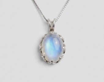 Oval Moonstone Pendant, Natural Rainbow Moonstone, June Birthstone Neckalce, Vintage Statement Necklace, Large Stone Pendant, Rare by Adina