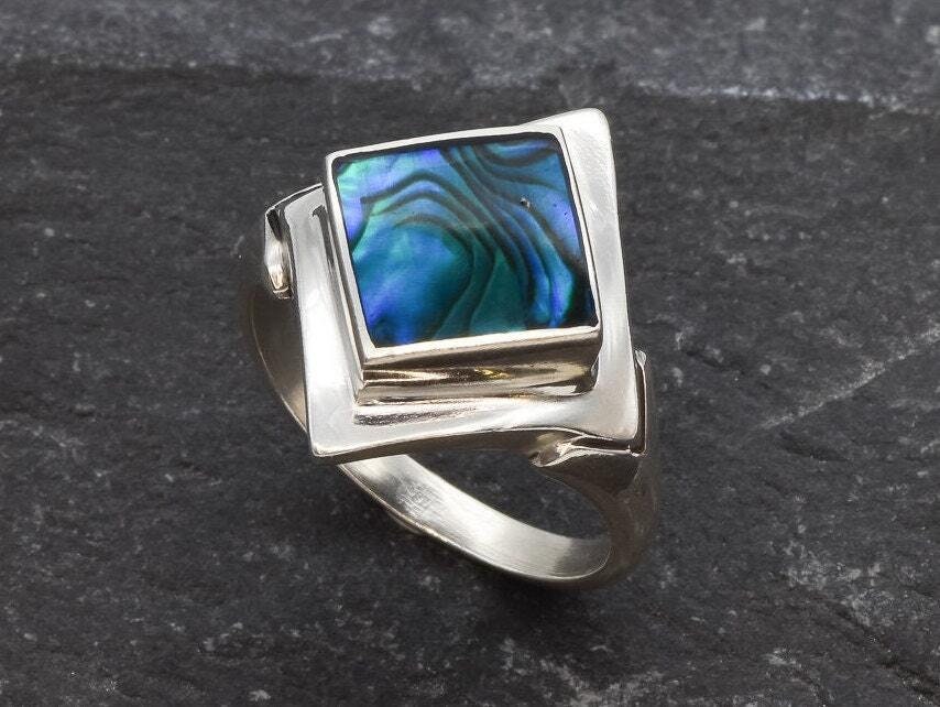 Abalone Ring, Natural Abalone Ring, Blue Shell Ring, Square Abalone ...