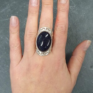 Blue Sandstone Ring, Natural Sandstone, Night Sky Ring, Artistic Ring, Large Sandstone Ring, Black Ring, Sparkly Ring, Solid Silver Ring image 8