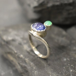 Tanzanite Ring, Natural Tanzanite, December Birthstone, Asymmetric Ring, Vintage Ring, Unique Stone Ring, Multistone Ring, Solid Silver Ring image 3