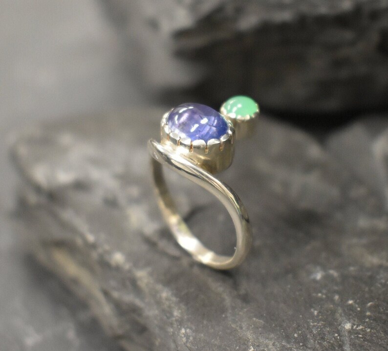 Tanzanite Ring, Natural Tanzanite, December Birthstone, Asymmetric Ring, Vintage Ring, Unique Stone Ring, Multistone Ring, Solid Silver Ring image 3