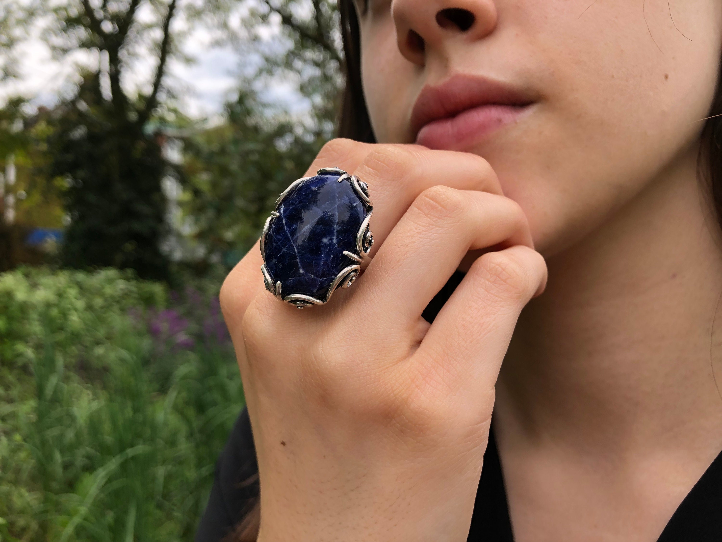 Large Sodalite Ring, Blue Sodalite Ring, Natural Sodalite, Vintage