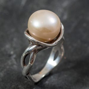 Natural Pearl Ring, Genuine Beige Pearl, June Birthstone, Statement Pearl Ring, Classy Pearl Ring, Pearl Silver Ring, Rare by Adina