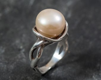 Natural Pearl Ring, Genuine Beige Pearl, June Birthstone, Statement Pearl Ring, Classy Pearl Ring, Pearl Silver Ring, Rare by Adina