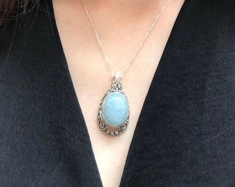 Vintage Pendant, Aquamarine Pendant, Natural Aquamarine, March Birthstone, Victorian Pendant, Blue Pendant, Solid Silver Pendant, Aquamarine