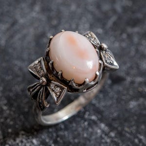 Large Coral Ring, Natural Coral Ring, Pink Coral Ring, Ribbon Ring, March Birthstone Ring, Angel Skin Coral, Vintage Ring, Rare By Adina