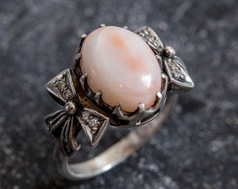 Großer Korallenring, Natürlicher Korallenring, Rosa Korallenring, Bandring, Bandring März Geburtsstein, Engelshaut Koralle, Vintage Ring, selten von Adina