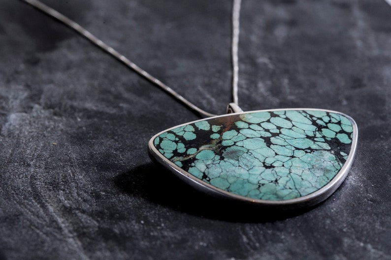 Turquoise Pendant, Triangle Pendant, Natural Turquoise, Arizona Turquoise, Statement Pendant, Large Pendant, Vintage Turquoise Pendant image 9