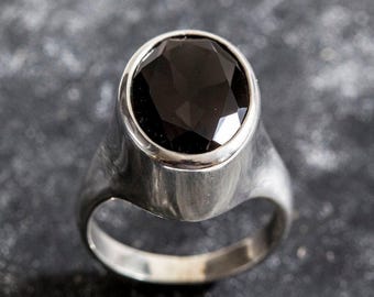 Anillo de topacio ahumado, anillo de topacio natural, anillo marrón llamativo, anillo con bisel de topacio, anillo vintage de topacio, anillo solitario de plata, raro de Adina