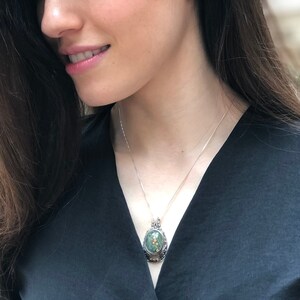 Ciondolo antico, Ciondolo di diaspro oceanico, Ciondolo grande, Ciondolo di dichiarazione, Ciondolo di diaspro, Ciondolo di pietra preziosa unico, Ciondolo in argento massiccio immagine 9