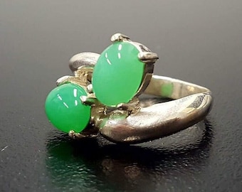 Chrysoprase Ring, Natural Chrysoprase, May Birthstone, Green Vintage Ring, 2 Stone Ring, Solid Silver Ring, Green Oval Ring, Rare By Adina