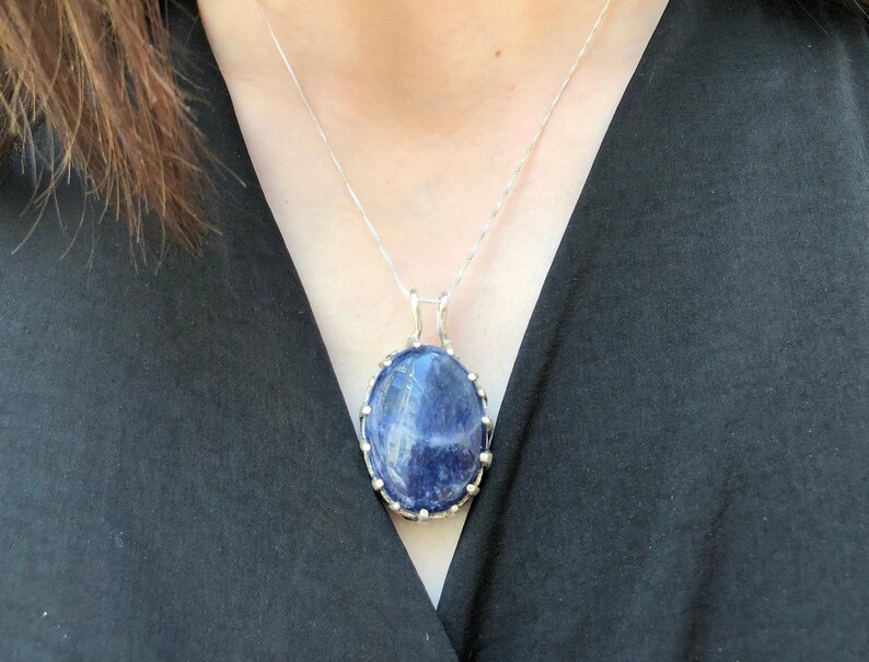 Blue Stone Pendant Natural Sodalite Chunky Blue Pendant Sodalite Pendant Solid Silver Pendant Blue Vintage Pendant Celtic Pendant
