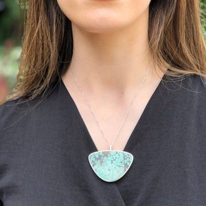 Turquoise Pendant, Triangle Pendant, Natural Turquoise, Arizona Turquoise, Statement Pendant, Large Pendant, Vintage Turquoise Pendant image 2