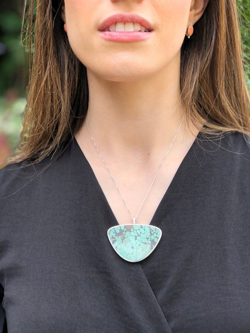 Turquoise Pendant, Triangle Pendant, Natural Turquoise, Arizona Turquoise, Statement Pendant, Large Pendant, Vintage Turquoise Pendant image 2