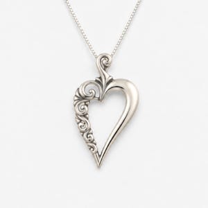 Silver Heart Pendant, Solid Silver Pendant, Long Pendant, Statement Pendant, Big Heart Pendant, Artistic Pendant, Artisan Heart, Love Symbol