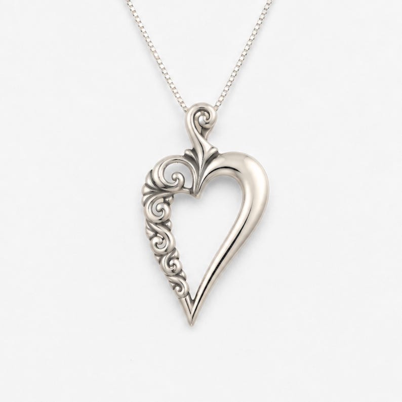Silver Heart Pendant, Solid Silver Pendant, Long Pendant, Statement Pendant, Big Heart Pendant, Artistic Pendant, Artisan Heart, Love Symbol