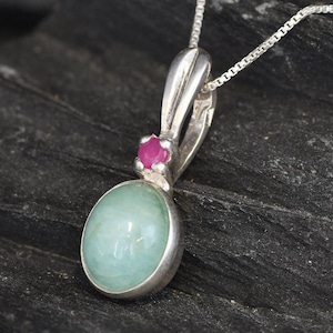 Emerald Pendant, Natural Emerald Necklace, May Birthstone, Ruby Necklace, Oval Emerald Necklace, Silver Bezel Pendant, Rare by Adina