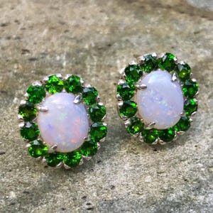 Fire Opal Earrings, Natural Opal, Victorian Earrings, Large Oval Studs, October Birthstone, Vintage Earrings, Stud Earrings, Rare By Adina