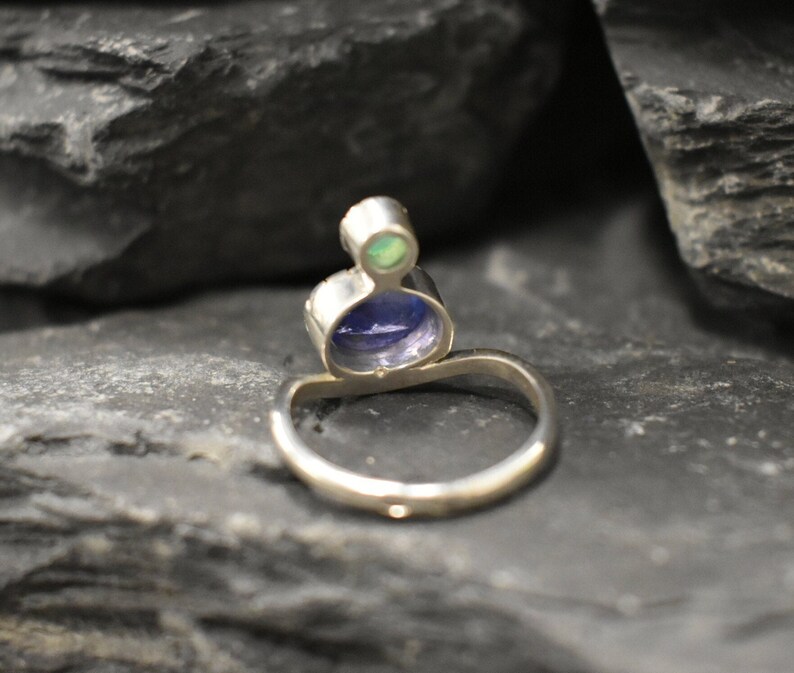 Tanzanite Ring, Natural Tanzanite, December Birthstone, Asymmetric Ring, Vintage Ring, Unique Stone Ring, Multistone Ring, Solid Silver Ring image 10
