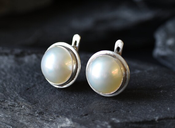 Mabe Pearl Earrings, Natural Pearl, Large Pearl Studs, June Birthstone
