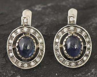 Antique Sapphire Earrings, Natural Sapphire, Vintage Earrings, September Birthstone, Blue Sapphire Studs, Oval Earrings, 925 Silver Earrings