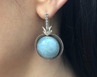 Long Aquamarine Earrings, Natural Aquamarine, Heavy Earrings, Blue Vintage Earrings, Sky Blue Earrings, Solid Silver Earrings, Aquamarine