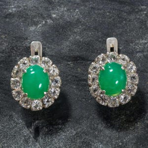 Chrysoprase Earrings, Natural Chrysoprase, May Birthstone, Vintage Earrings, Victorian Green Earring, Solid Silver Earrings, Rare By Adina