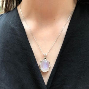 Oval Moonstone Pendant, Natural Rainbow Moonstone, June Birthstone Neckalce, Vintage Statement Necklace, Large Stone Pendant, Rare by Adina