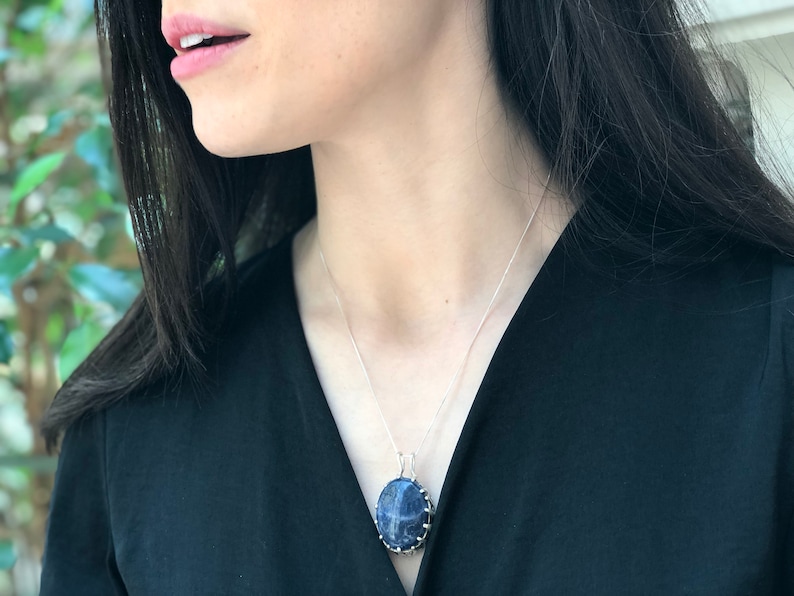 Blue Stone Pendant Natural Sodalite Chunky Blue Pendant Sodalite Pendant Solid Silver Pendant Blue Vintage Pendant Celtic Pendant