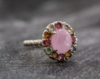 Anello con tormalina rosa, anello con tormalina, tormalina naturale, pietra portafortuna di ottobre, anello vittoriano, anello di ottobre, anello in argento massiccio, tormalina
