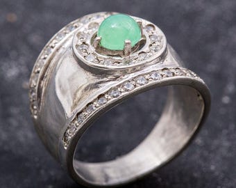 Chrysoprase Ring, Natural Chrysoprase, Green Round Ring, Wide Silver Ring, Chunky Green Ring, Unisex Ring, Solid Silver Ring, Rare By Adina