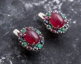 Ruby Flower Earrings, Genuine Ruby, July Birthstone Ring, Statement Earrings, Vintage Ruby Earrings, Red Earrings, Rare by Adina Stone