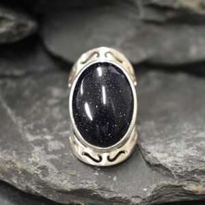 Blue Sandstone Ring, Natural Sandstone, Night Sky Ring, Artistic Ring, Large Sandstone Ring, Black Ring, Sparkly Ring, Solid Silver Ring image 7