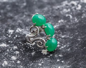 Chrysoprase Ring, Natural Chrysoprase, Statement Ring, Artistic Silver Ring, Green Chrysoprase, Silver Vintage Ring, Chrysoprase