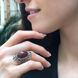 Large Ruby Ring, Natural Ruby, Statement Ring, Vintage Ring, Large Red Ring, Red Stone Ring, Artistic Ring, Chunky Ring, Solid Silver Ring image 3