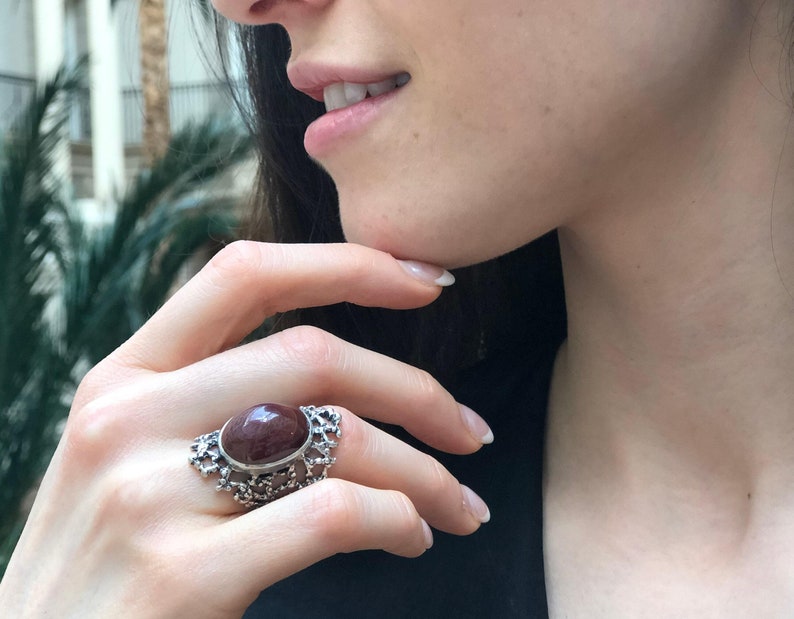 Large Ruby Ring, Natural Ruby, Statement Ring, Vintage Ring, Large Red Ring, Red Stone Ring, Artistic Ring, Chunky Ring, Solid Silver Ring image 3